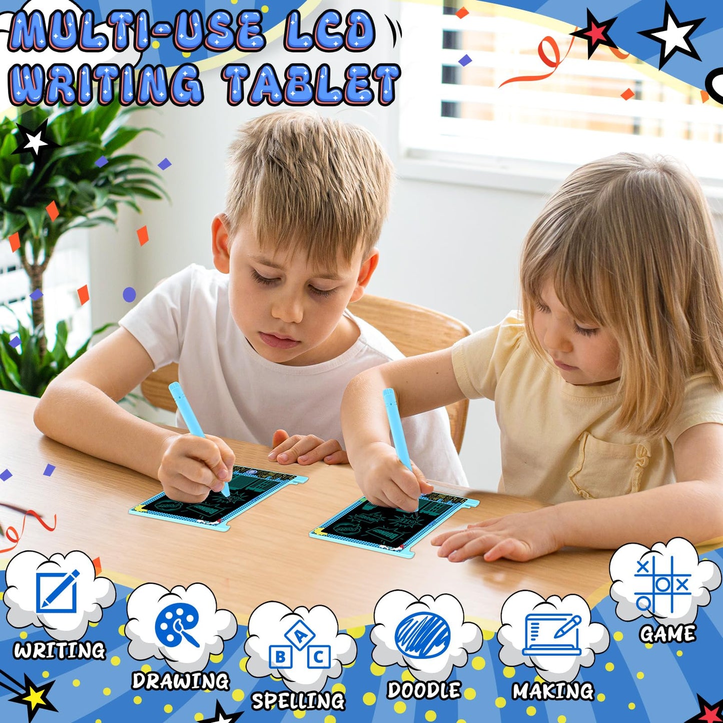 Nezyo 12-Pack Comics Party Favors: 4.6-Inch LCD Doodle Boards for Kids