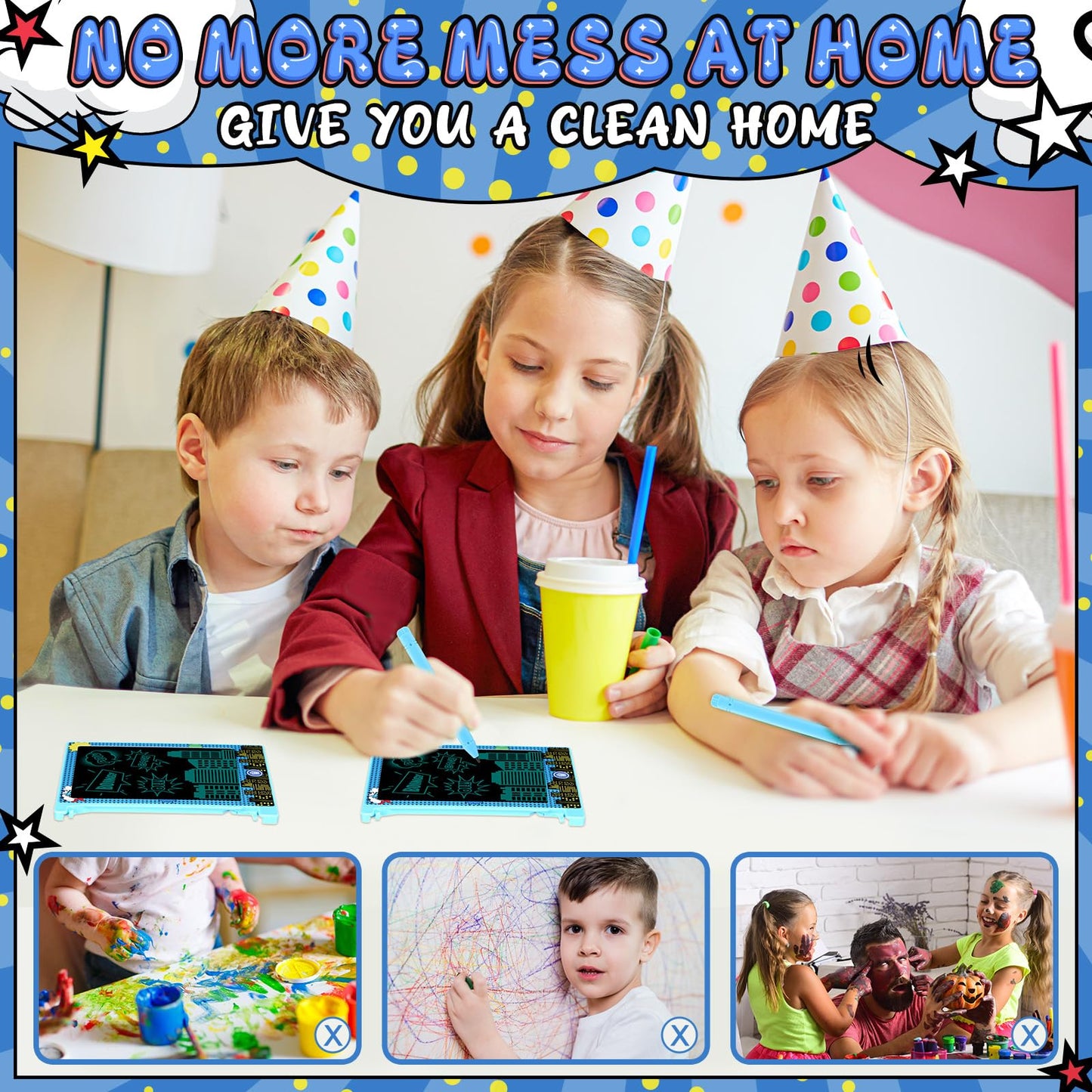 Nezyo 12-Pack Comics Party Favors: 4.6-Inch LCD Doodle Boards for Kids