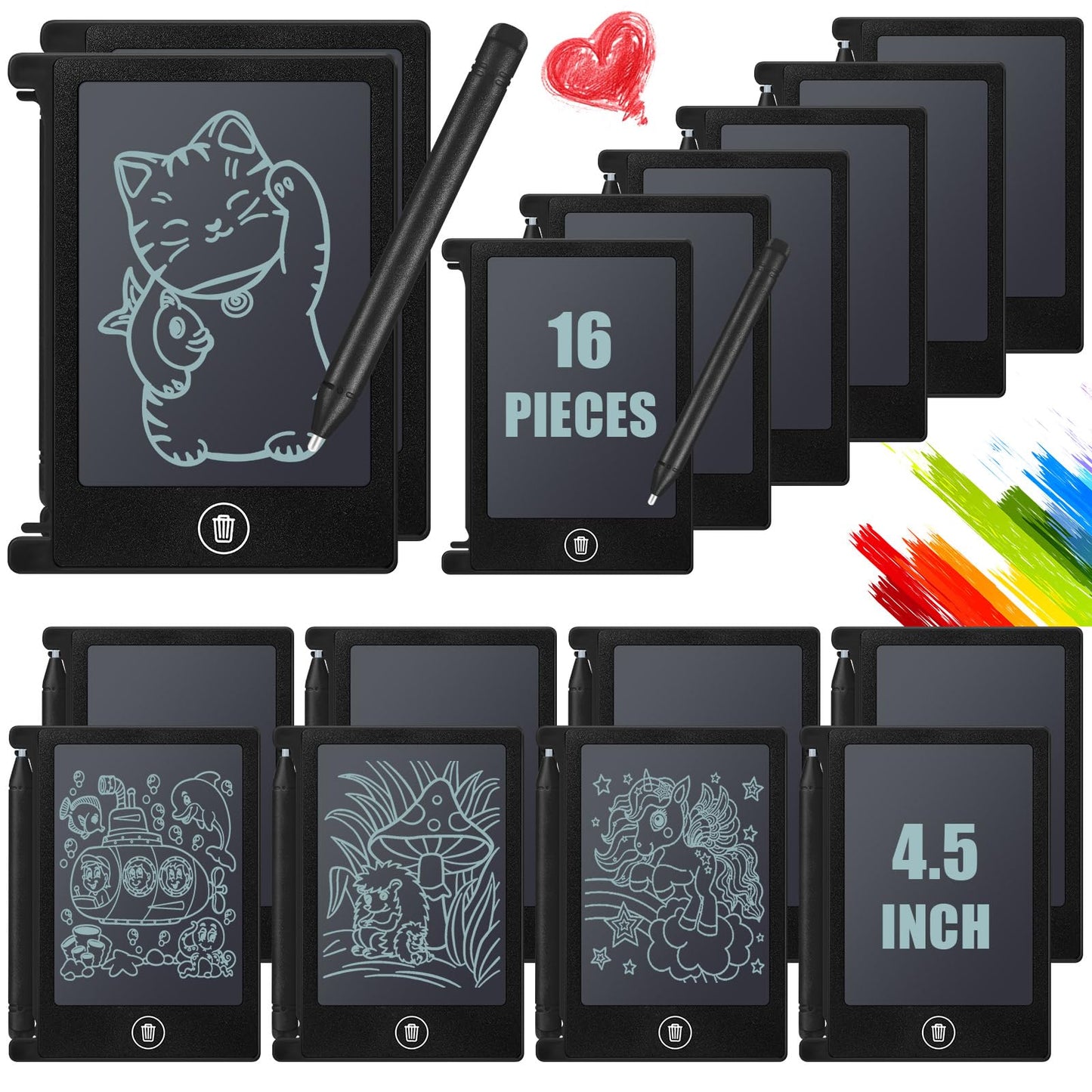 Nezyo 16 Pieces Mini LCD Writing Tablet – 4.5 Inch Doodle Board for Kids, Reusable 16-Pack (Black)