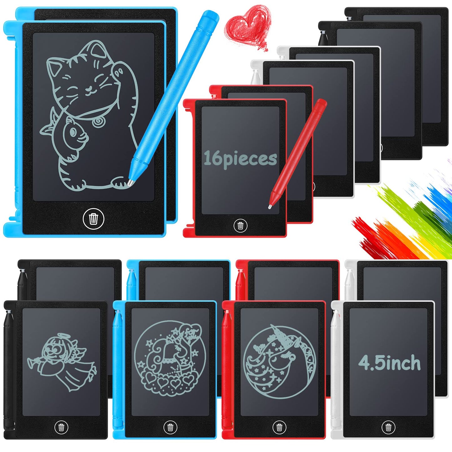 Nezyo 16-Piece Mini LCD Writing Tablet Set – Colorful Doodle Boards for Kids (4.5-inch)