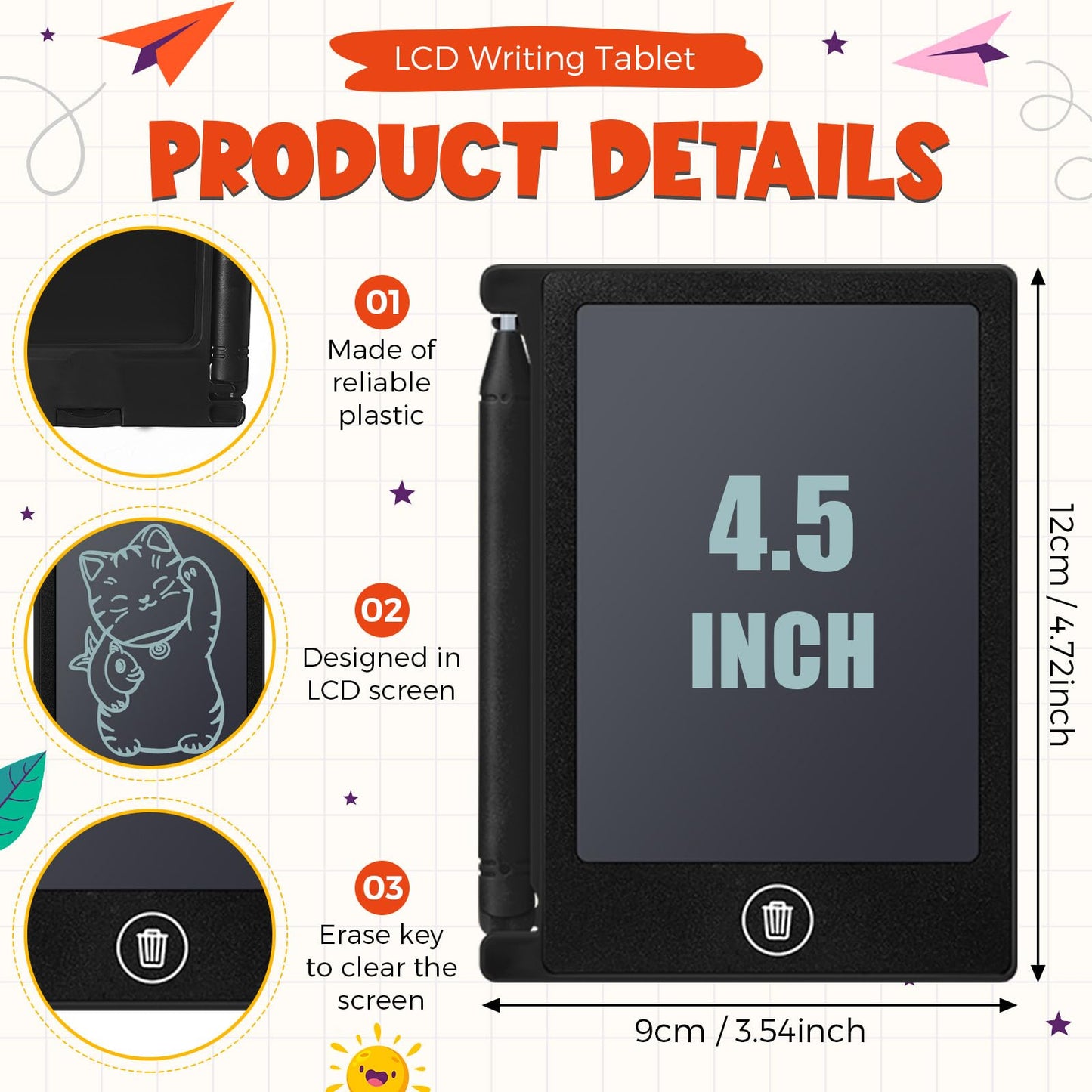 Nezyo 16 Pieces Mini LCD Writing Tablet – 4.5 Inch Doodle Board for Kids, Reusable 16-Pack (Black)
