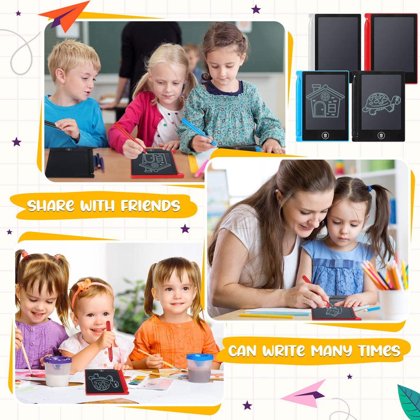 Nezyo 16-Piece Mini LCD Writing Tablet Set – Colorful Doodle Boards for Kids (4.5-inch)