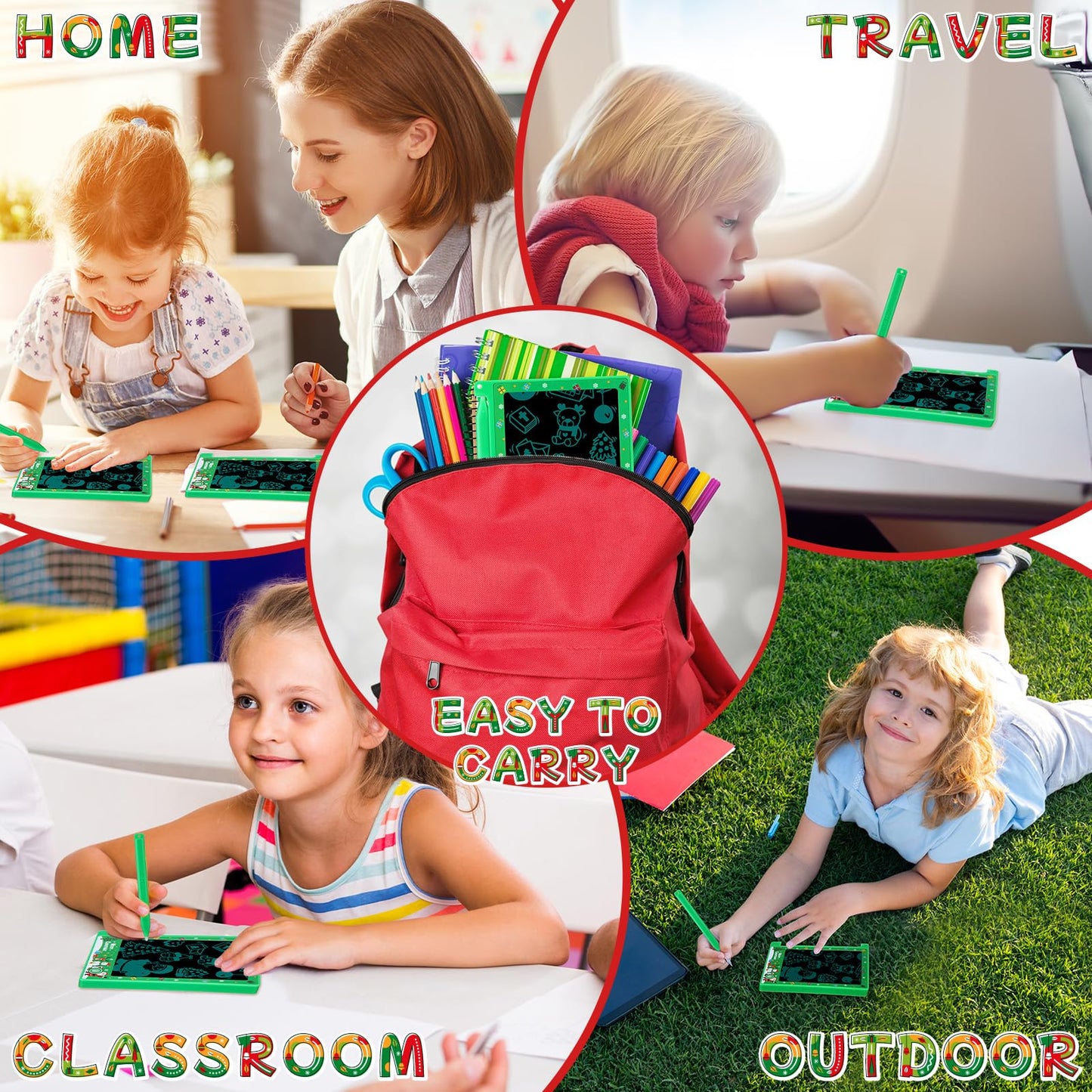 Nezyo 12-Pack Christmas Doodle Tablets | 4.4-Inch Erasable LCD Writing Pads