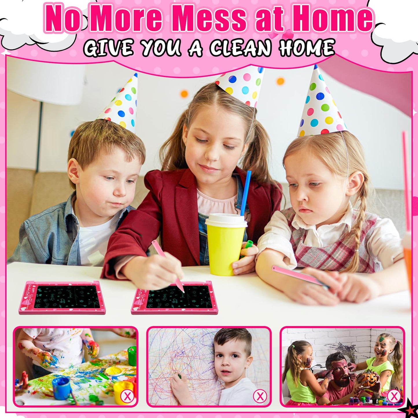 Nezyo 12-Pack Valentines Day LCD Writing Tablets for Kids – 4.4-Inch Colorful Doodle Boards for Classroom & Party Favors