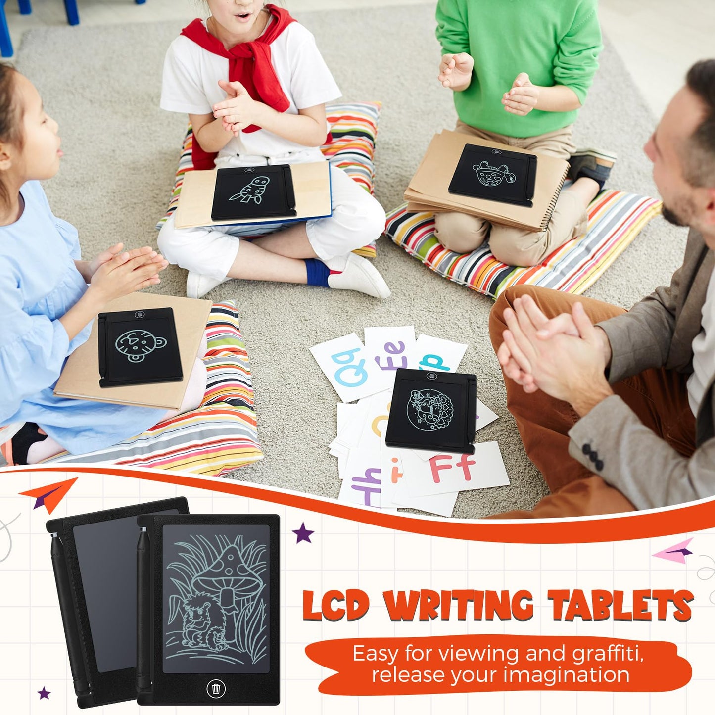 Nezyo 16 Pieces Mini LCD Writing Tablet – 4.5 Inch Doodle Board for Kids, Reusable 16-Pack (Black)