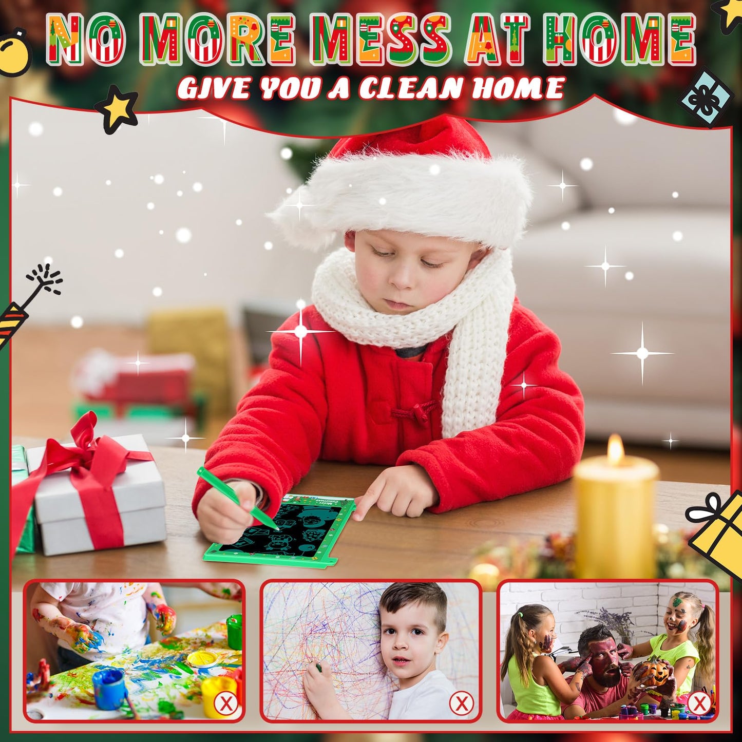 Nezyo 12-Pack Christmas Doodle Tablets | 4.4-Inch Erasable LCD Writing Pads