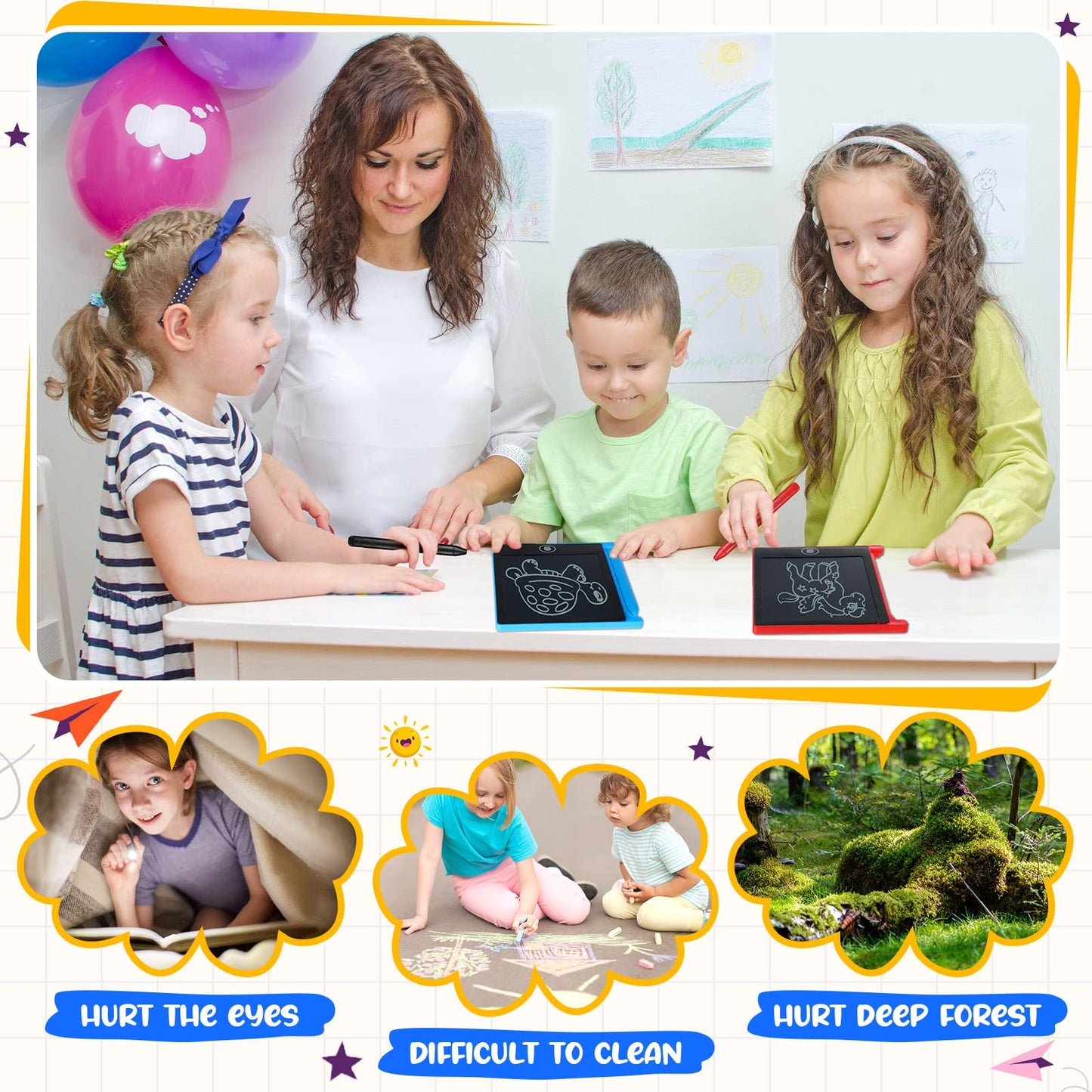 Nezyo 16-Piece Mini LCD Writing Tablet Set – Colorful Doodle Boards for Kids (4.5-inch)