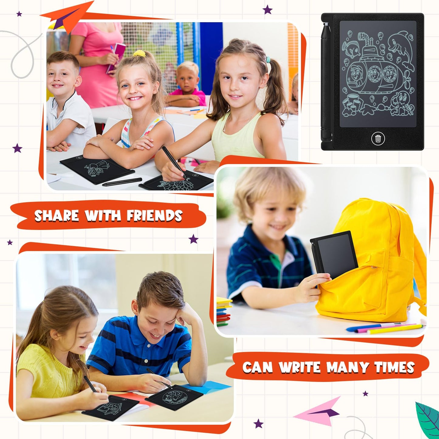 Nezyo 16 Pieces Mini LCD Writing Tablet – 4.5 Inch Doodle Board for Kids, Reusable 16-Pack (Black)