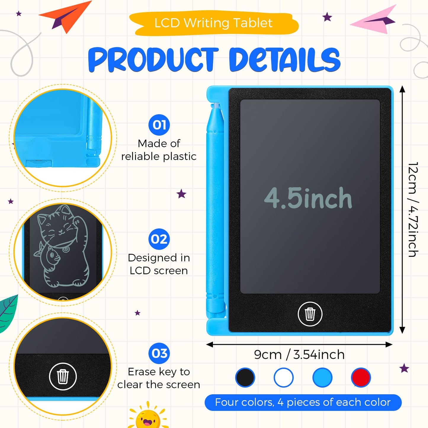 Nezyo 16-Piece Mini LCD Writing Tablet Set – Colorful Doodle Boards for Kids (4.5-inch)