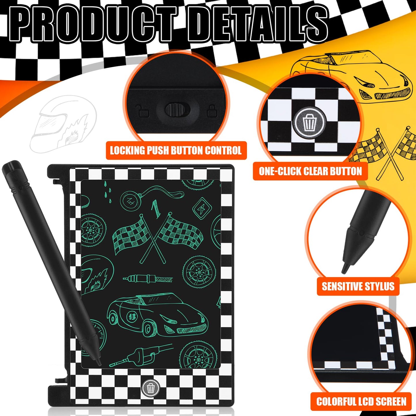 Nezyo 12 Pack Race Car LCD Writing Tablets for Kids – 4.6-Inch Erasable Mini Drawing Pads