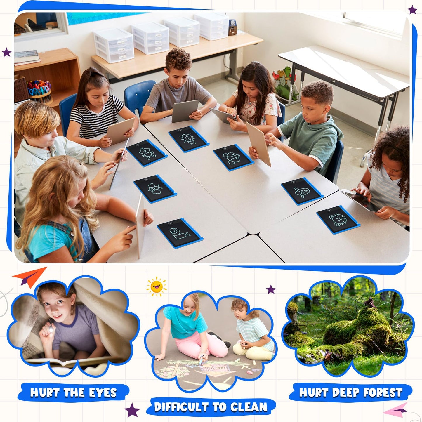 Nezyo 16-Piece 4.5-Inch Mini LCD Writing Tablet for Kids – Blue, Reusable Doodle Board (Bulk Pack)