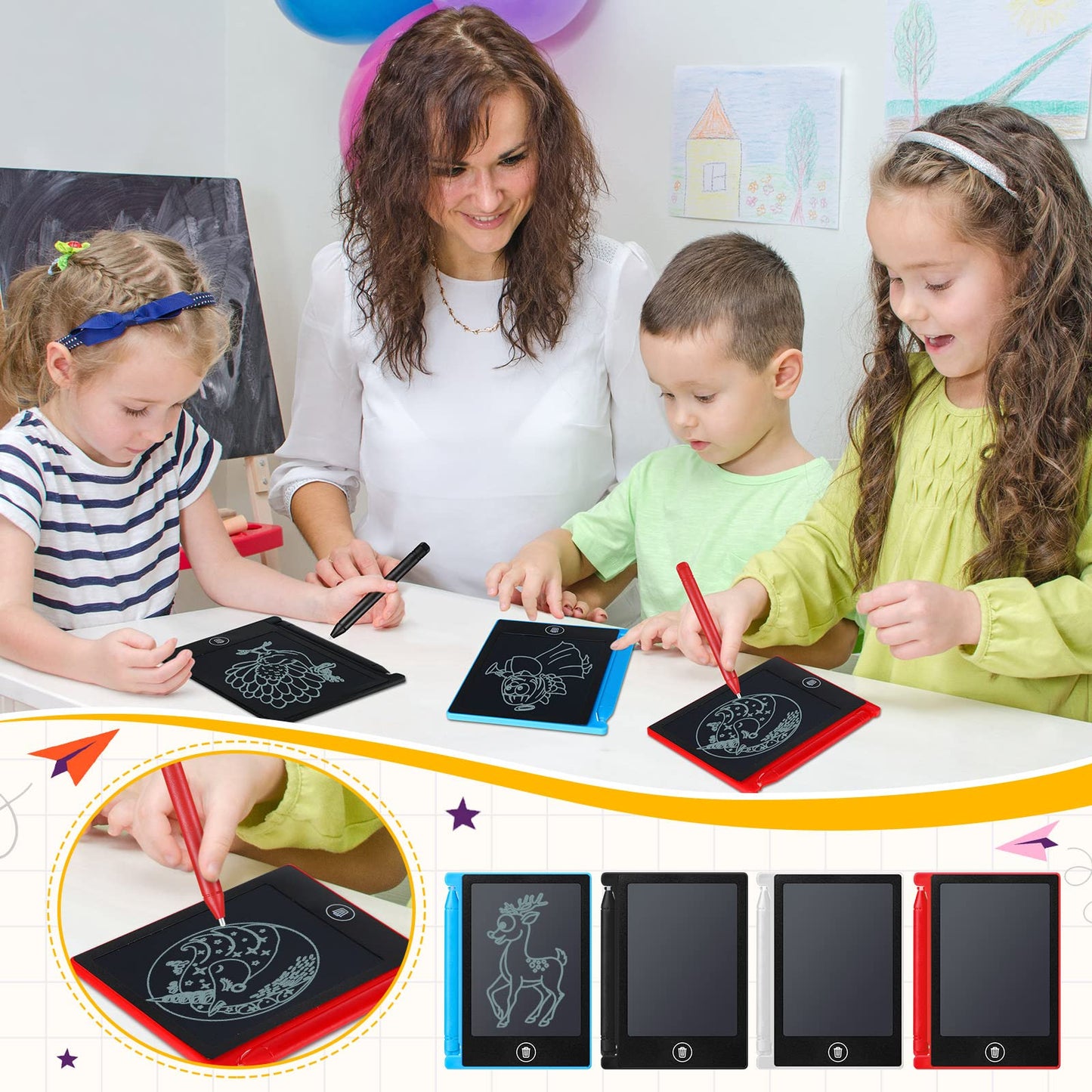 Nezyo 16-Piece Mini LCD Writing Tablet Set – Colorful Doodle Boards for Kids (4.5-inch)