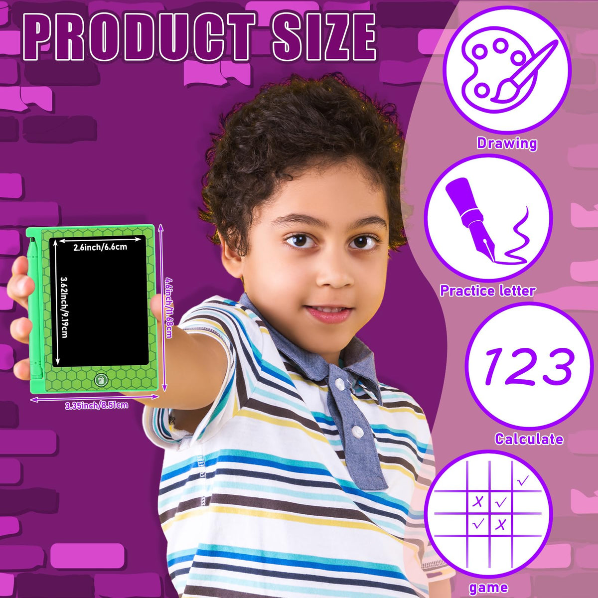 Nezyo 6 Pack Turtle Themed LCD Writing Tablets for Kids – 4.6-Inch Colorful Drawing Boards (Green)