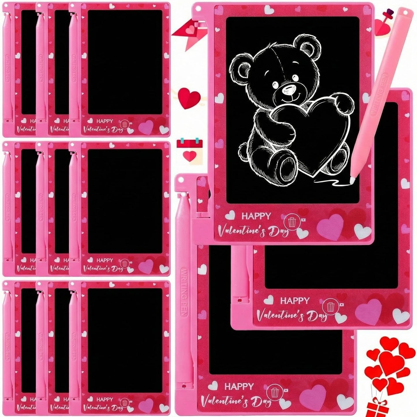 Nezyo 12-Pack Valentines Day LCD Writing Tablets for Kids – 4.4-Inch Colorful Doodle Boards for Classroom & Party Favors