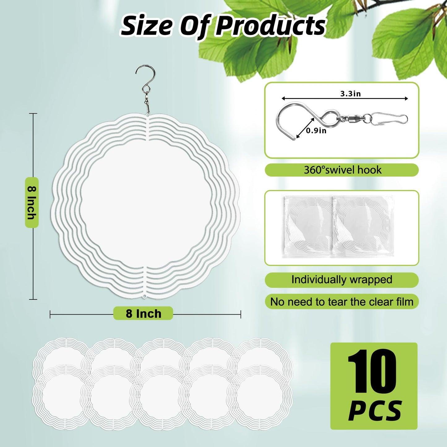 Ngdiluxury 10 Pack Sublimation Wind Spinner Blanks - 8 Inch Aluminum DIY Wind Spinners