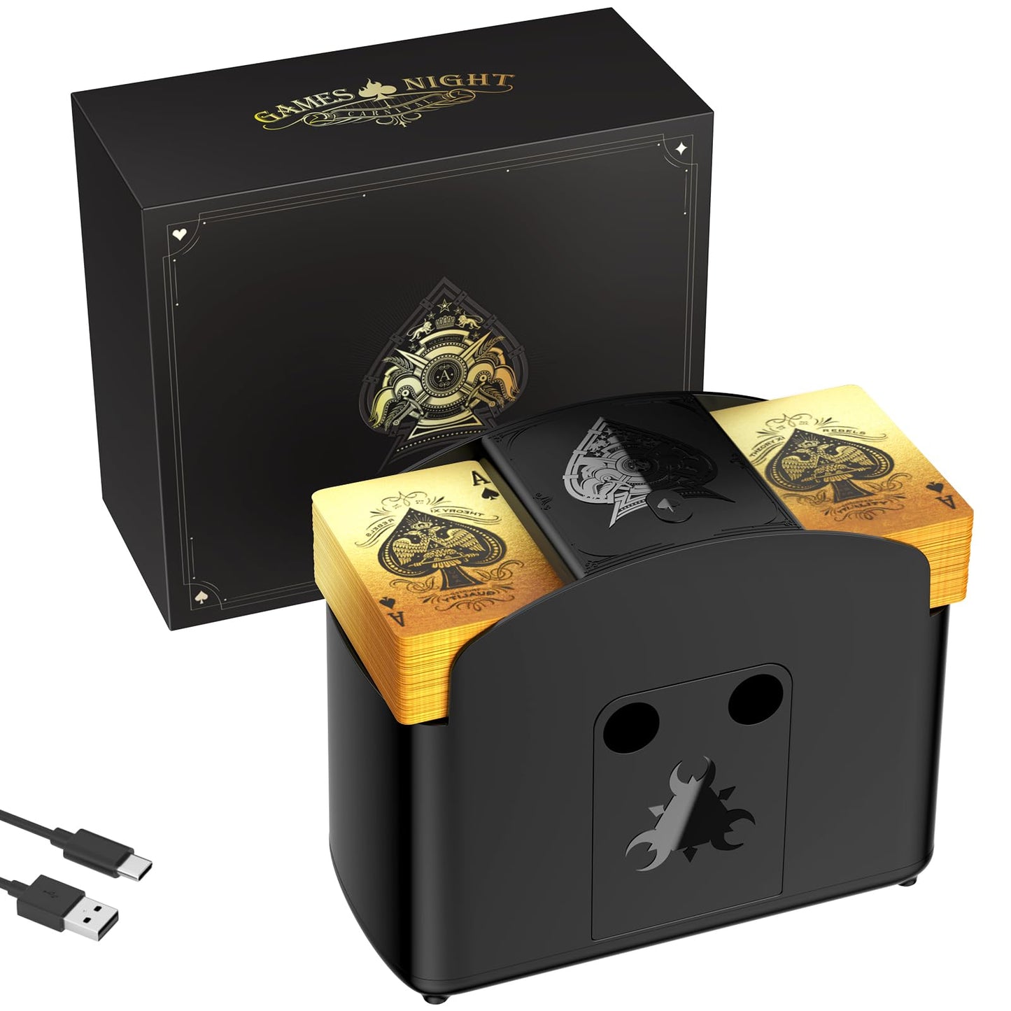 Ni-SHEN Fully Automatic Card Shuffler 1-4 Deck | Low-Noise, USB/Battery Powered