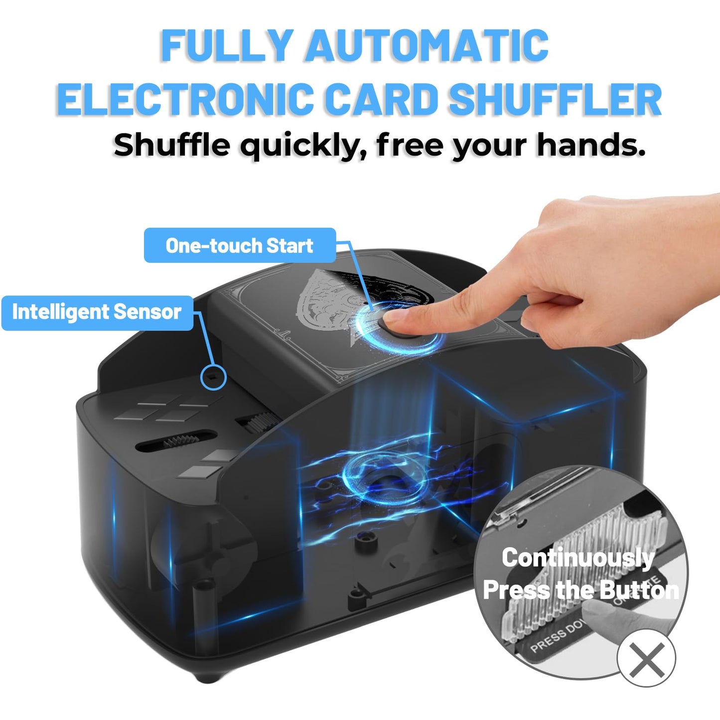 Ni-SHEN Fully Automatic Card Shuffler 1-4 Deck | Low-Noise, USB/Battery Powered