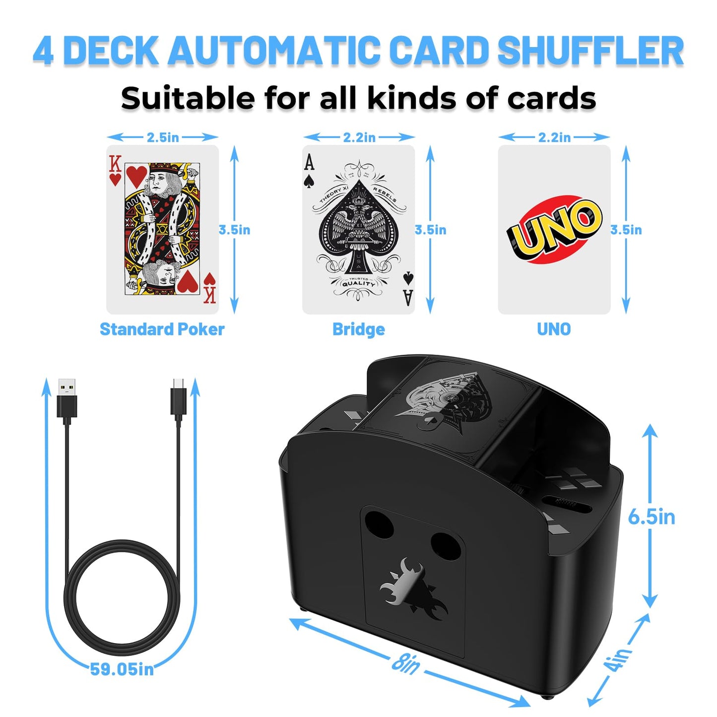 Ni-SHEN Fully Automatic Card Shuffler 1-4 Deck | Low-Noise, USB/Battery Powered