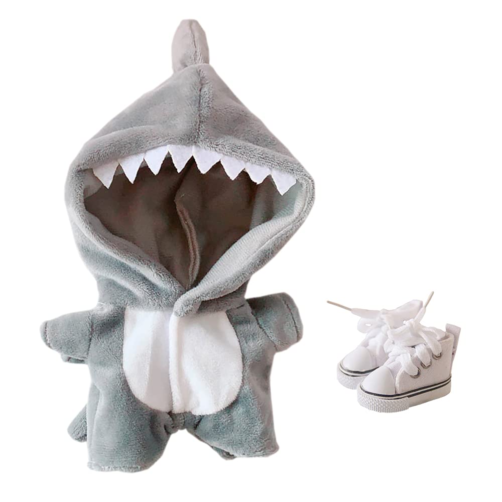 niannyyhouse Shark Clothes 20cm Plush Doll Set – Gray Pajamas (2-Piece)