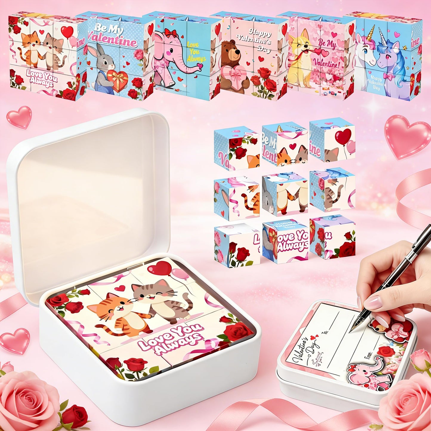 Niaosiben Valentines Mini Magnatiles – 9-Piece Magnetic Blocks Gift for Kids (Ages 4-15) | Travel Tin