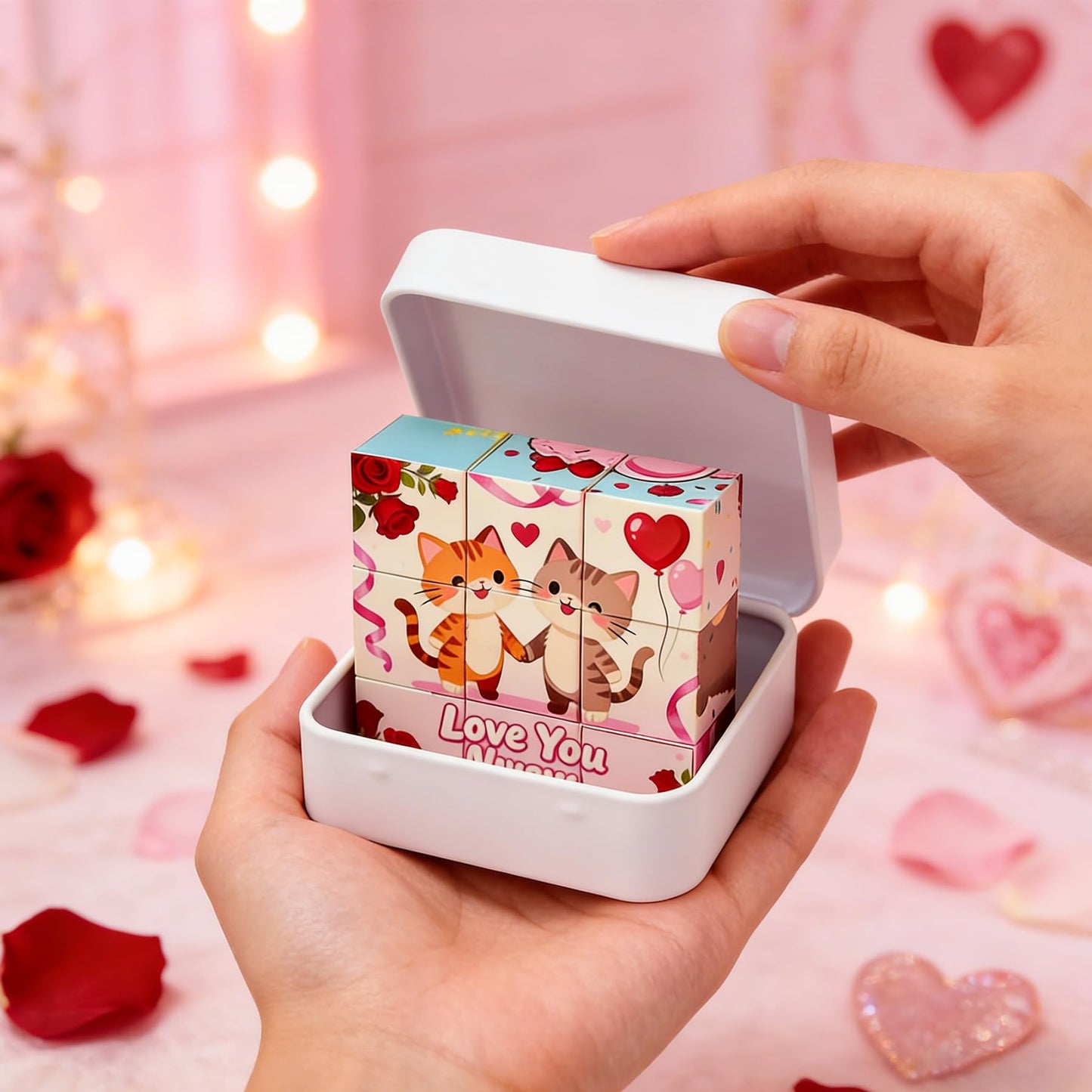 Niaosiben Valentines Mini Magnatiles – 9-Piece Magnetic Blocks Gift for Kids (Ages 4-15) | Travel Tin
