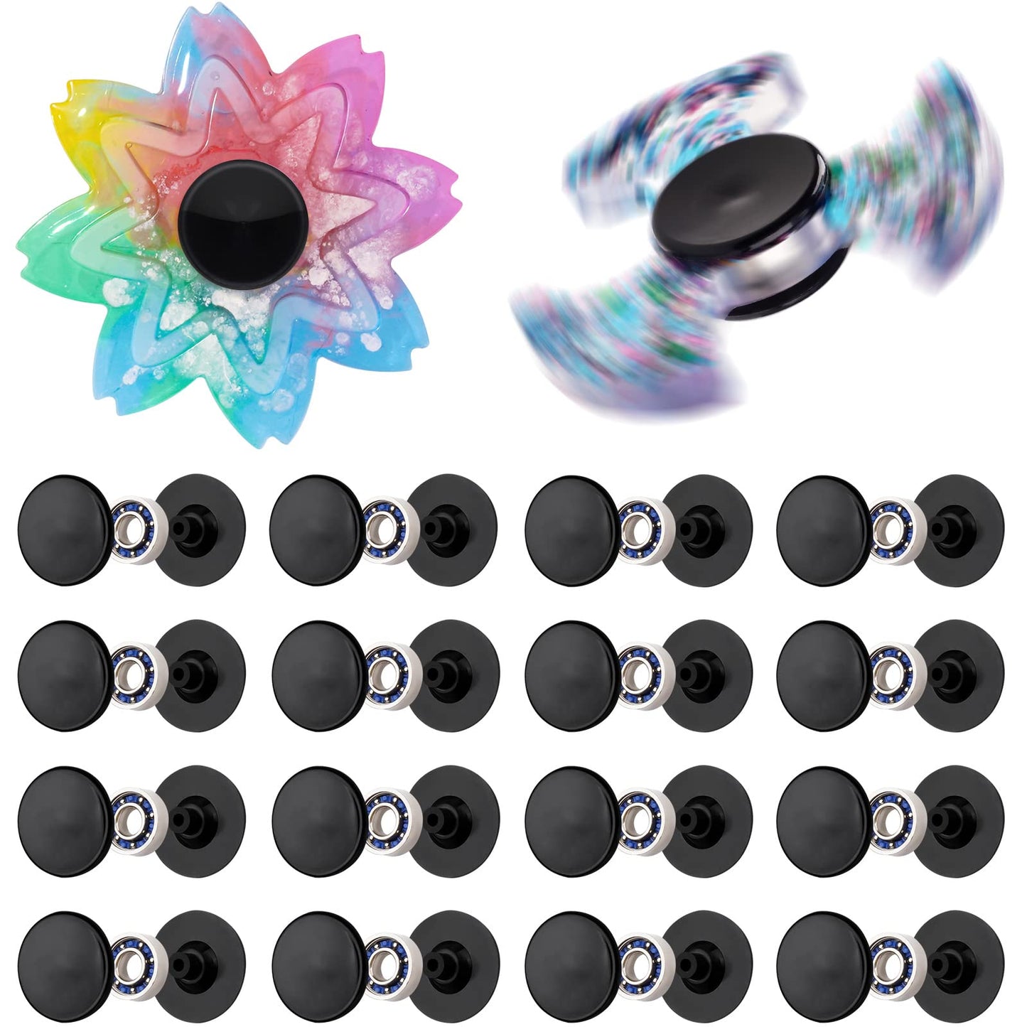 NiArt 16 Pack Fidget Spinner Bearing & Cap Replacement Set — MR137 High-Speed 13x7x4mm Chrome Steel Bearings