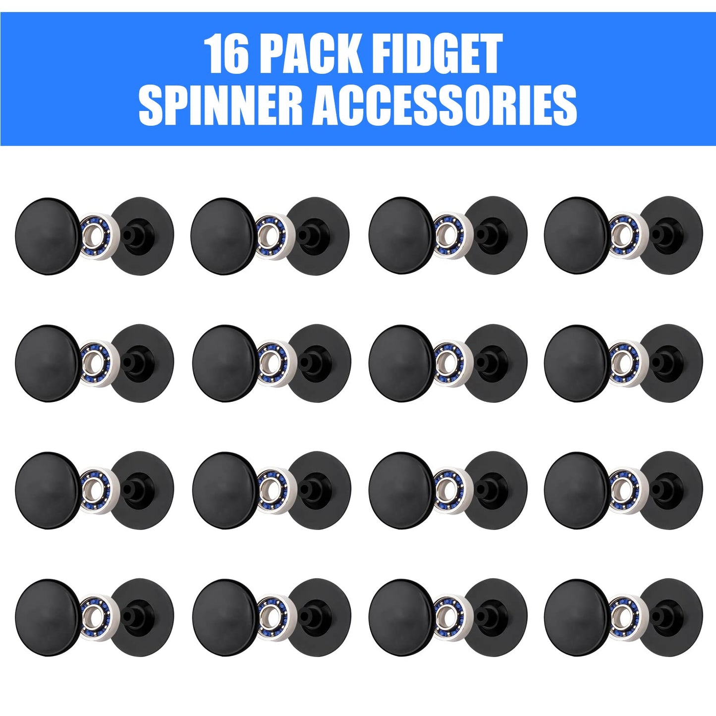 NiArt 16 Pack Fidget Spinner Bearing & Cap Replacement Set — MR137 High-Speed 13x7x4mm Chrome Steel Bearings