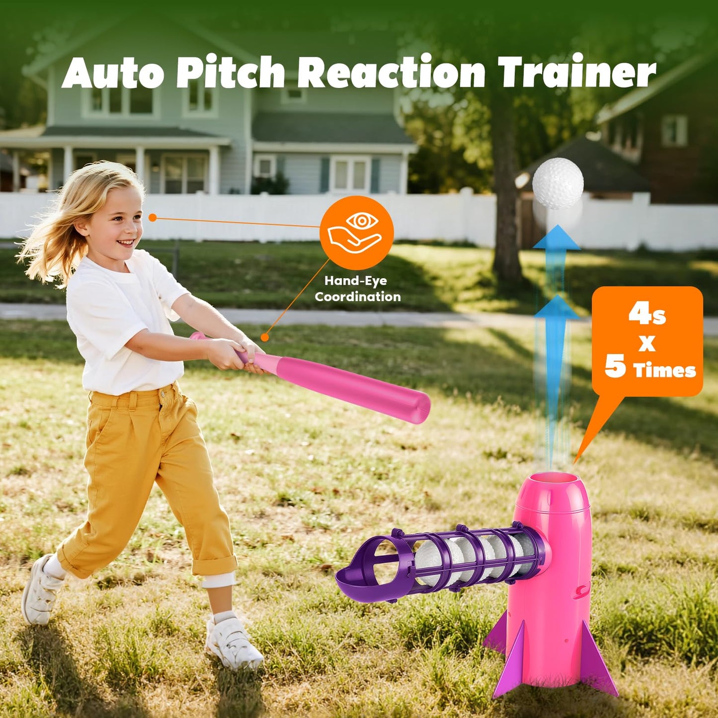 NIBBaNACAL Kids Baseball Pitching Machine – Auto Pop-Up Hitting Trainer Set for Backyard