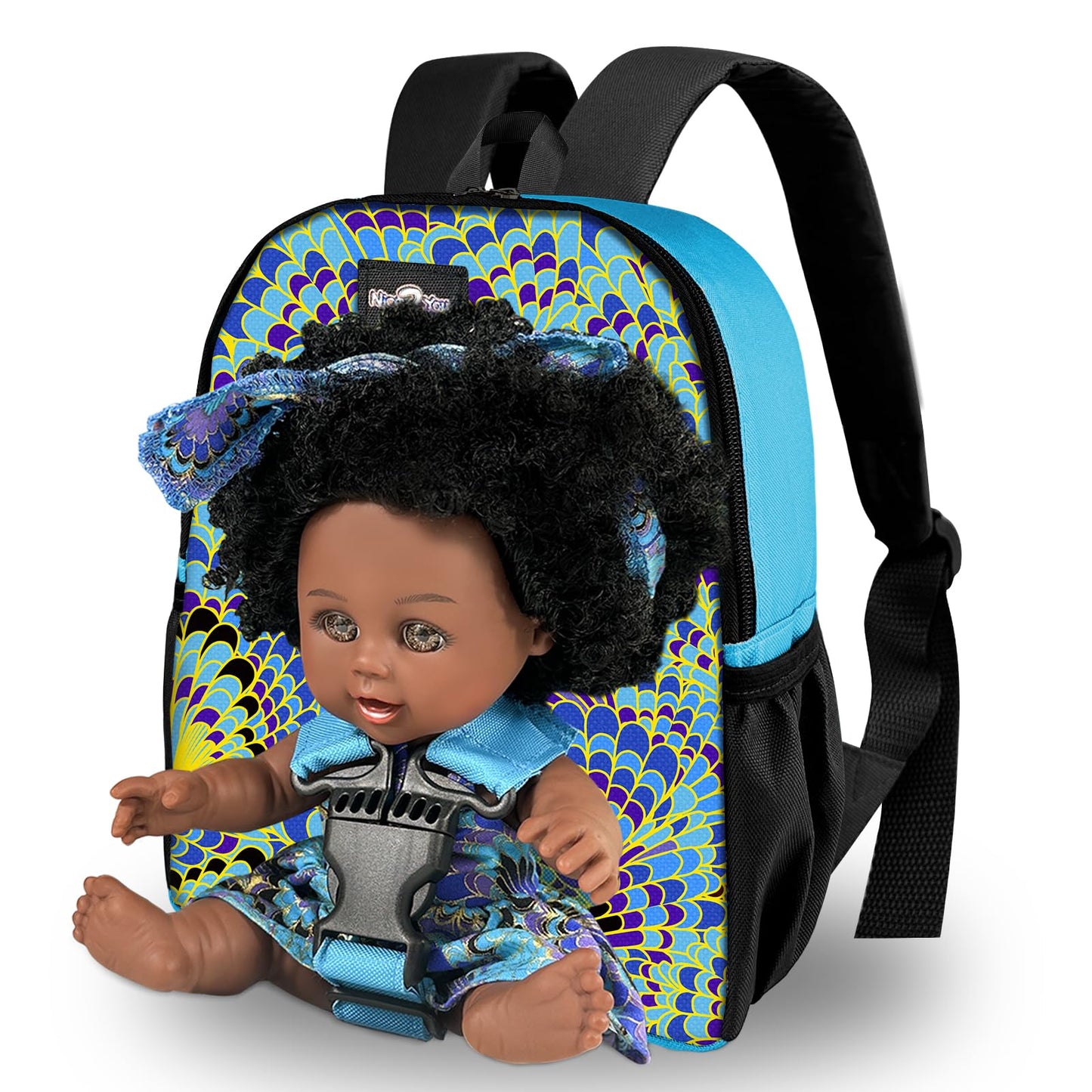 Nice2you Black Baby Doll with Backpack Carrier - 10in for Ages 2+