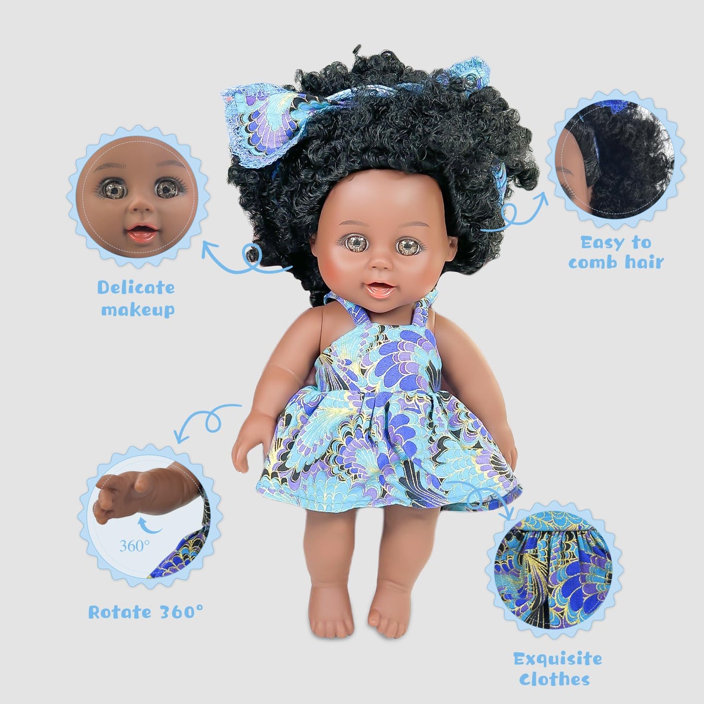 Nice2you Black Baby Doll with Backpack Carrier - 10in for Ages 2+