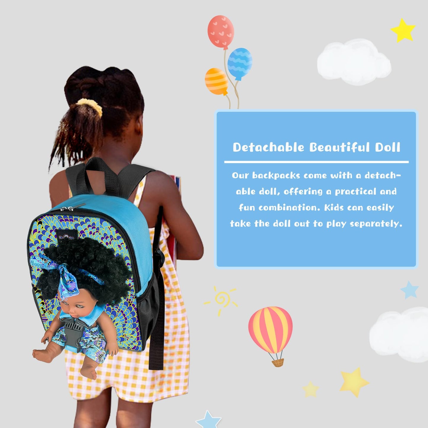 Nice2you Black Baby Doll with Backpack Carrier - 10in for Ages 2+