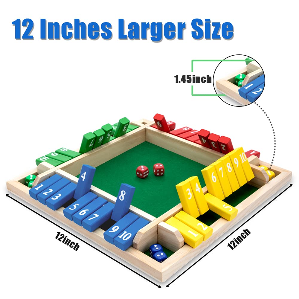 Nicecho Shut The Box Game - 12-Inch Wooden Family Dice Board for 2-4 Players