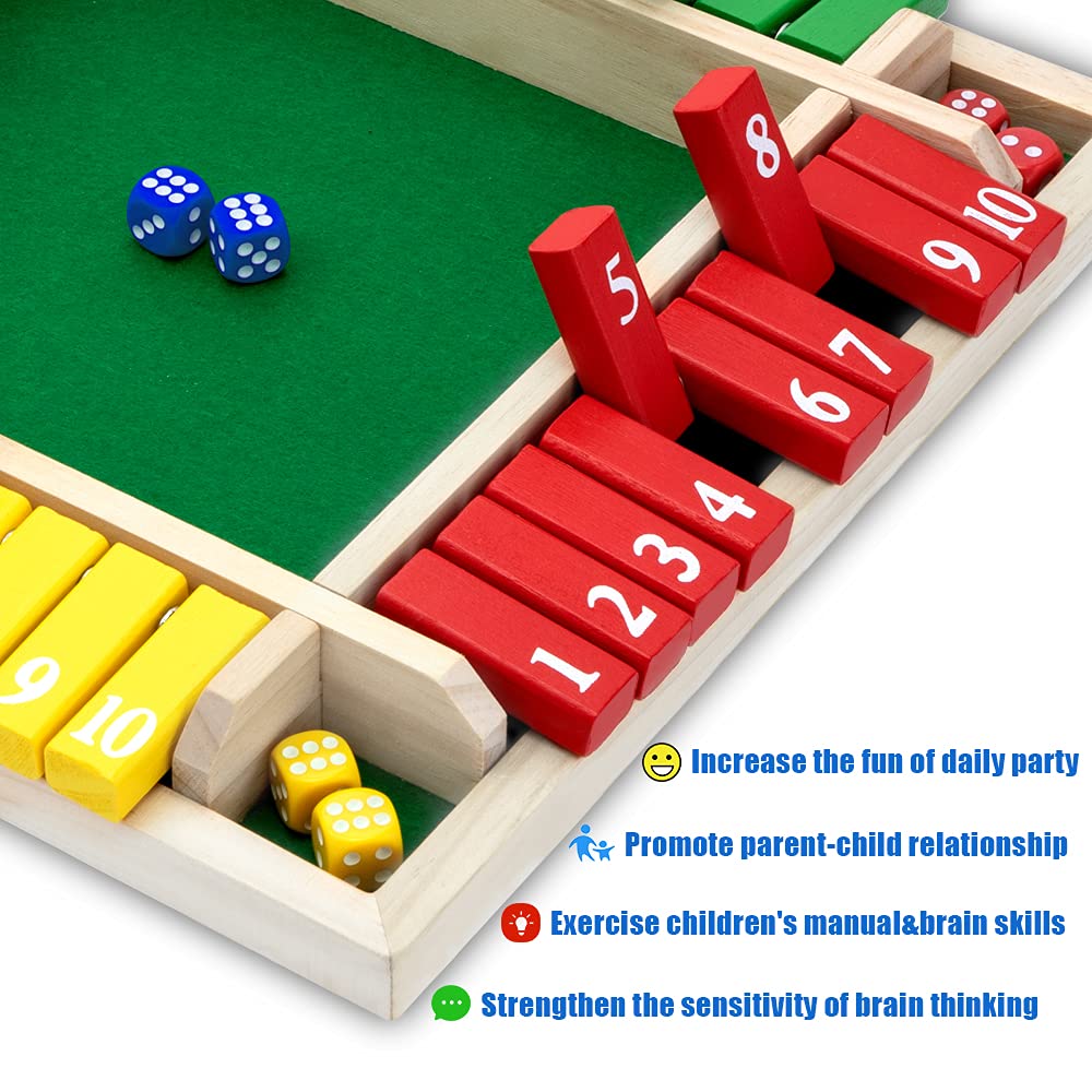 Nicecho Shut The Box Game - 12-Inch Wooden Family Dice Board for 2-4 Players