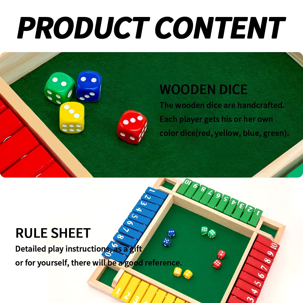 Nicecho Shut The Box Dice Game – 2-4 Players, Wooden Family Tabletop Game