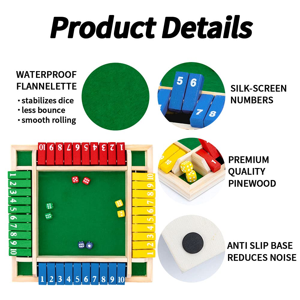 Nicecho Shut The Box Dice Game – 2-4 Players, Wooden Family Tabletop Game