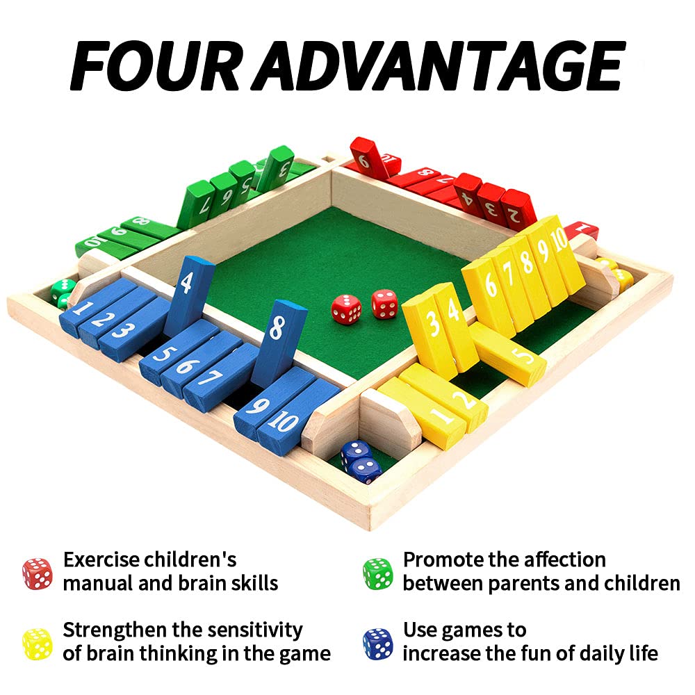 Nicecho Shut The Box Dice Game – 2-4 Players, Wooden Family Tabletop Game