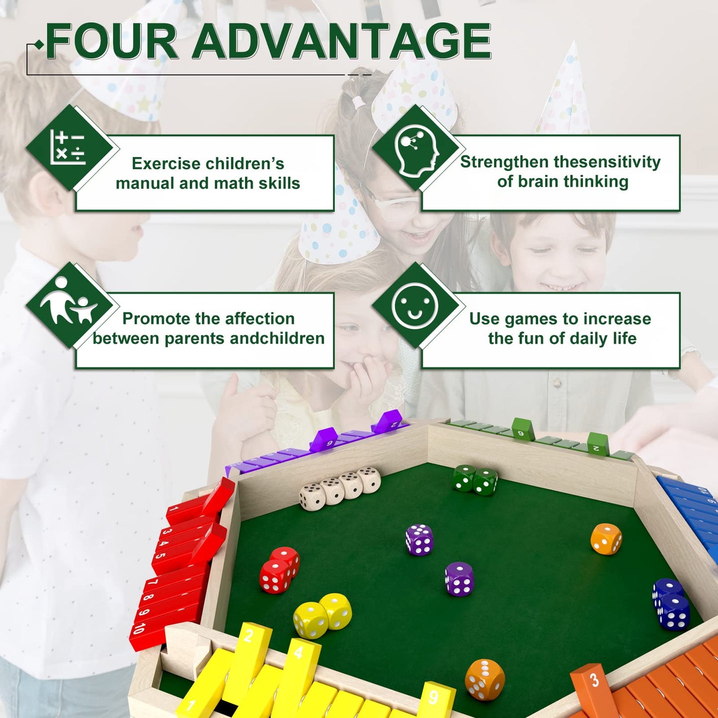 Nicecho Shut The Box Dice Game — Wooden Tabletop Fun for 1-6 Players, Family & Classroom