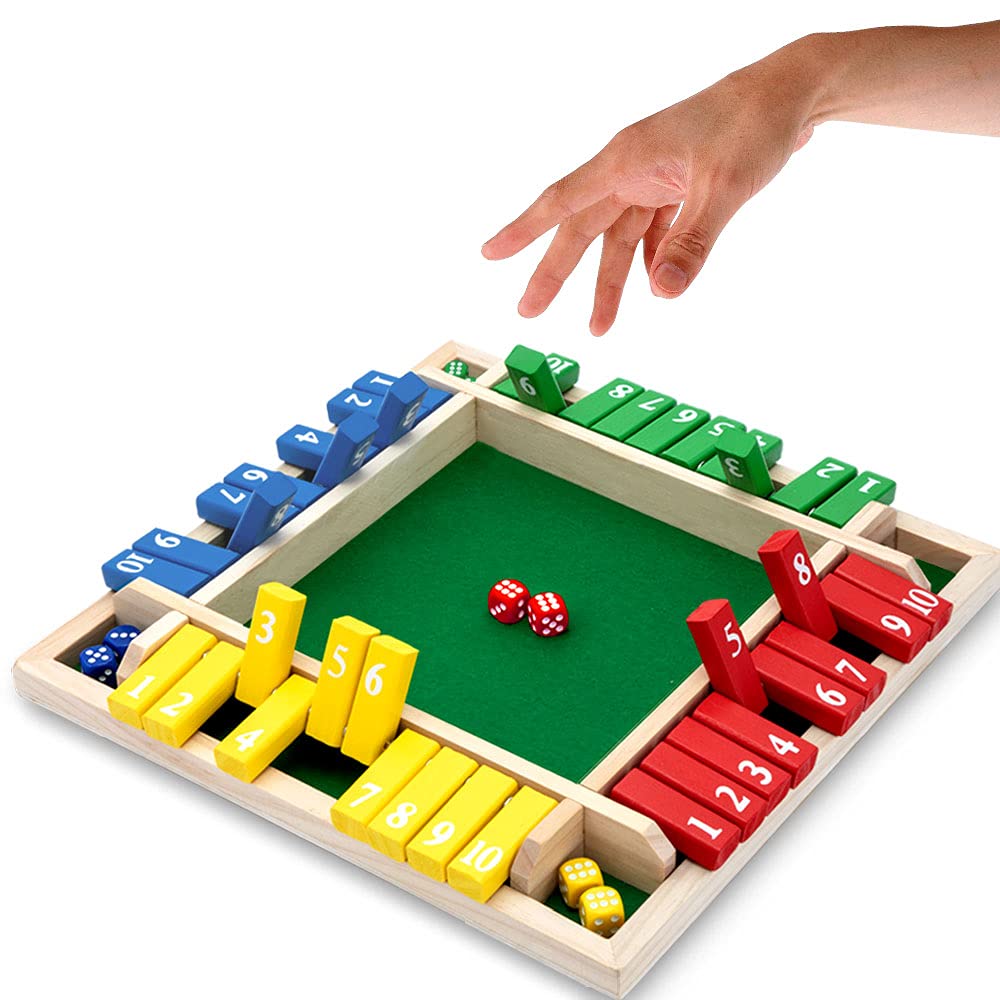 Nicecho Shut The Box Dice Game – 2-4 Players, Wooden Family Tabletop Game