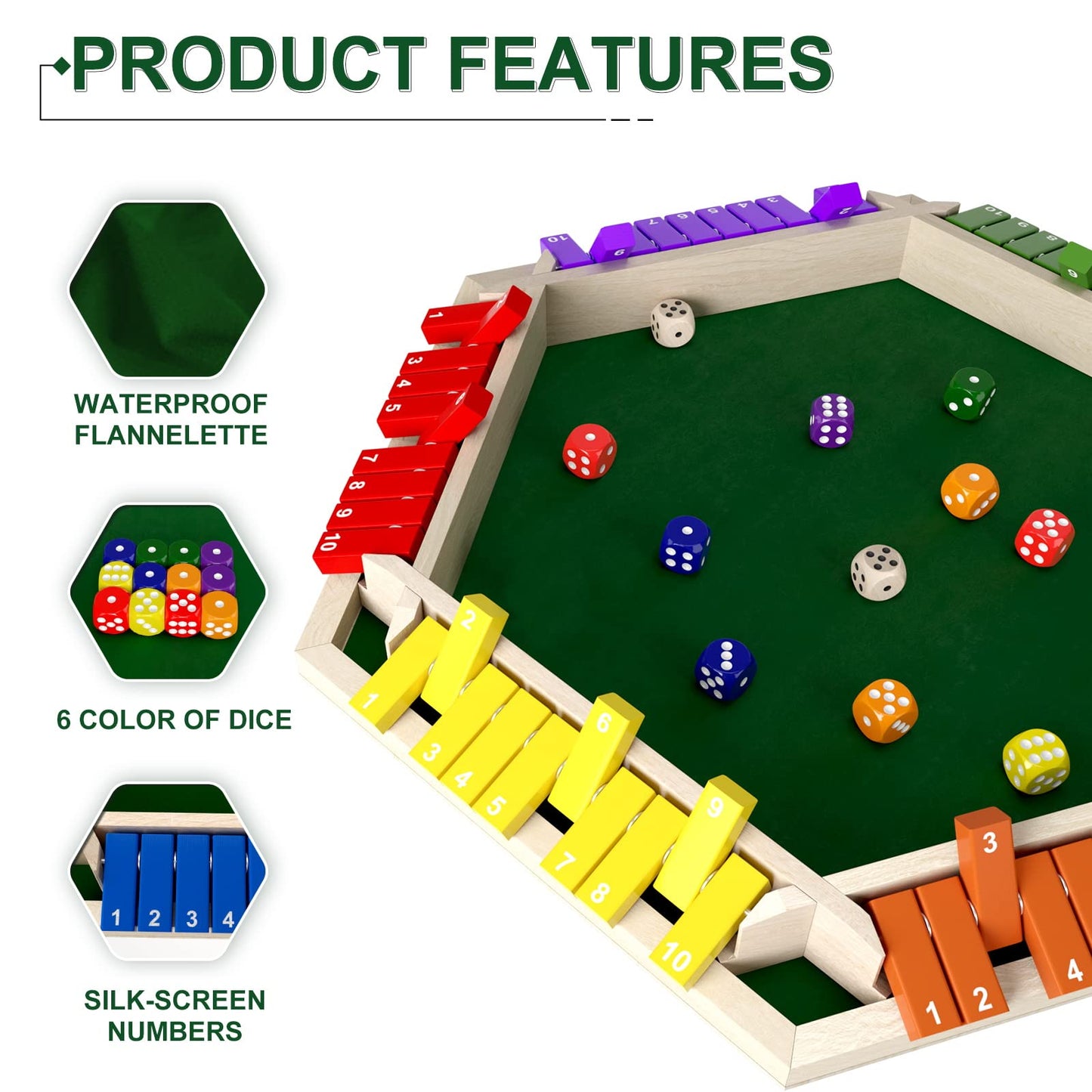 Nicecho Shut The Box Dice Game — Wooden Tabletop Fun for 1-6 Players, Family & Classroom