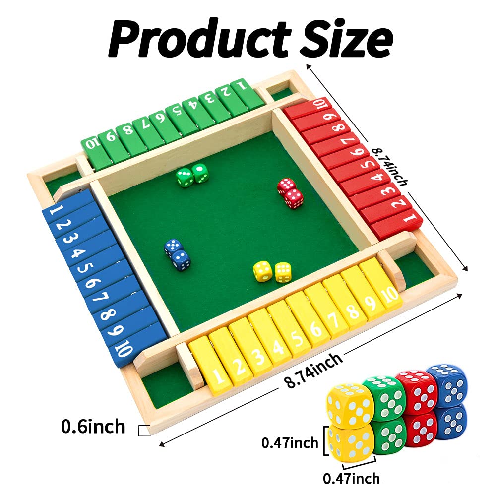 Nicecho Shut The Box Dice Game – 2-4 Players, Wooden Family Tabletop Game