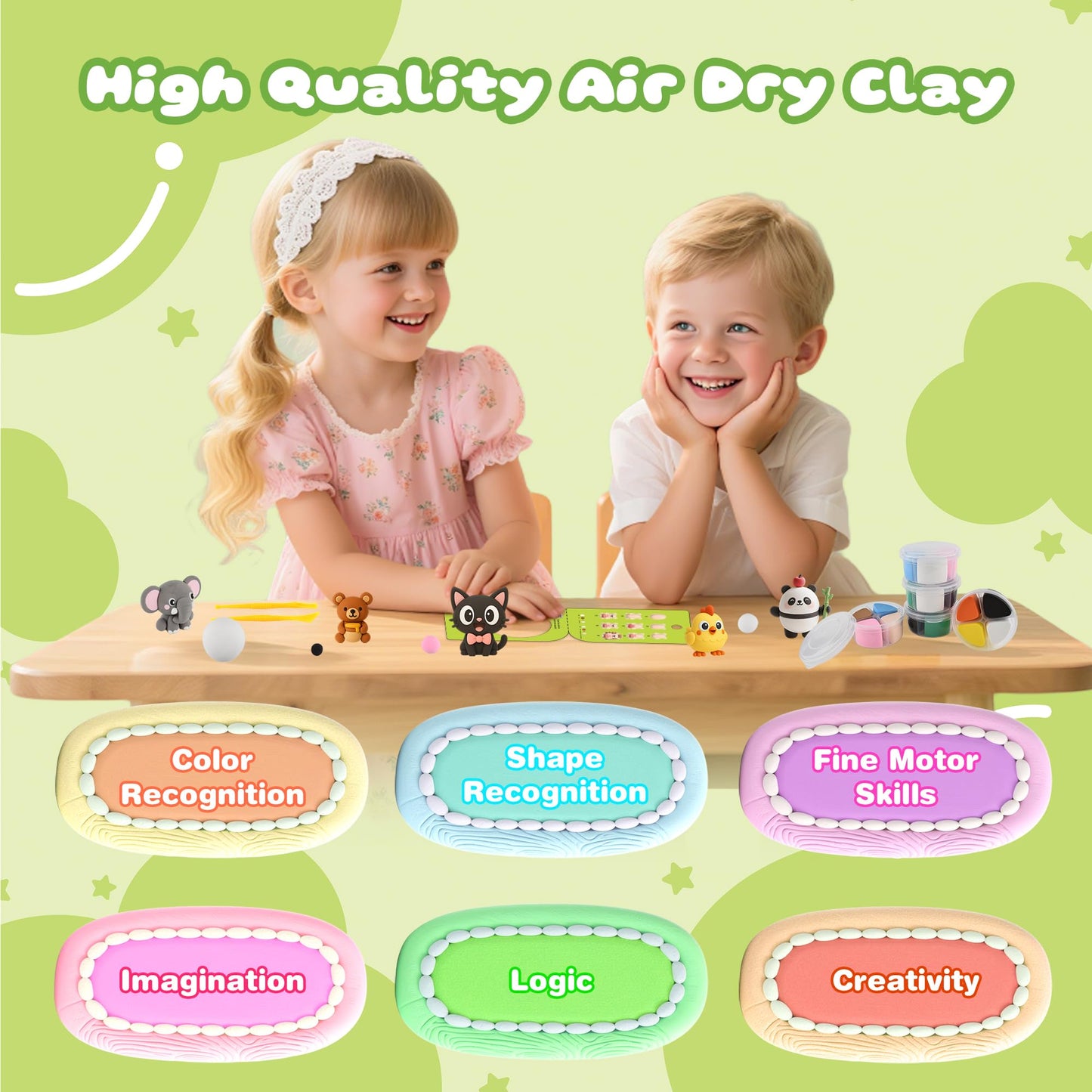 Nicella Air Dry Clay Kit — 12 Animals, Tutorials, Safe & Non-Toxic