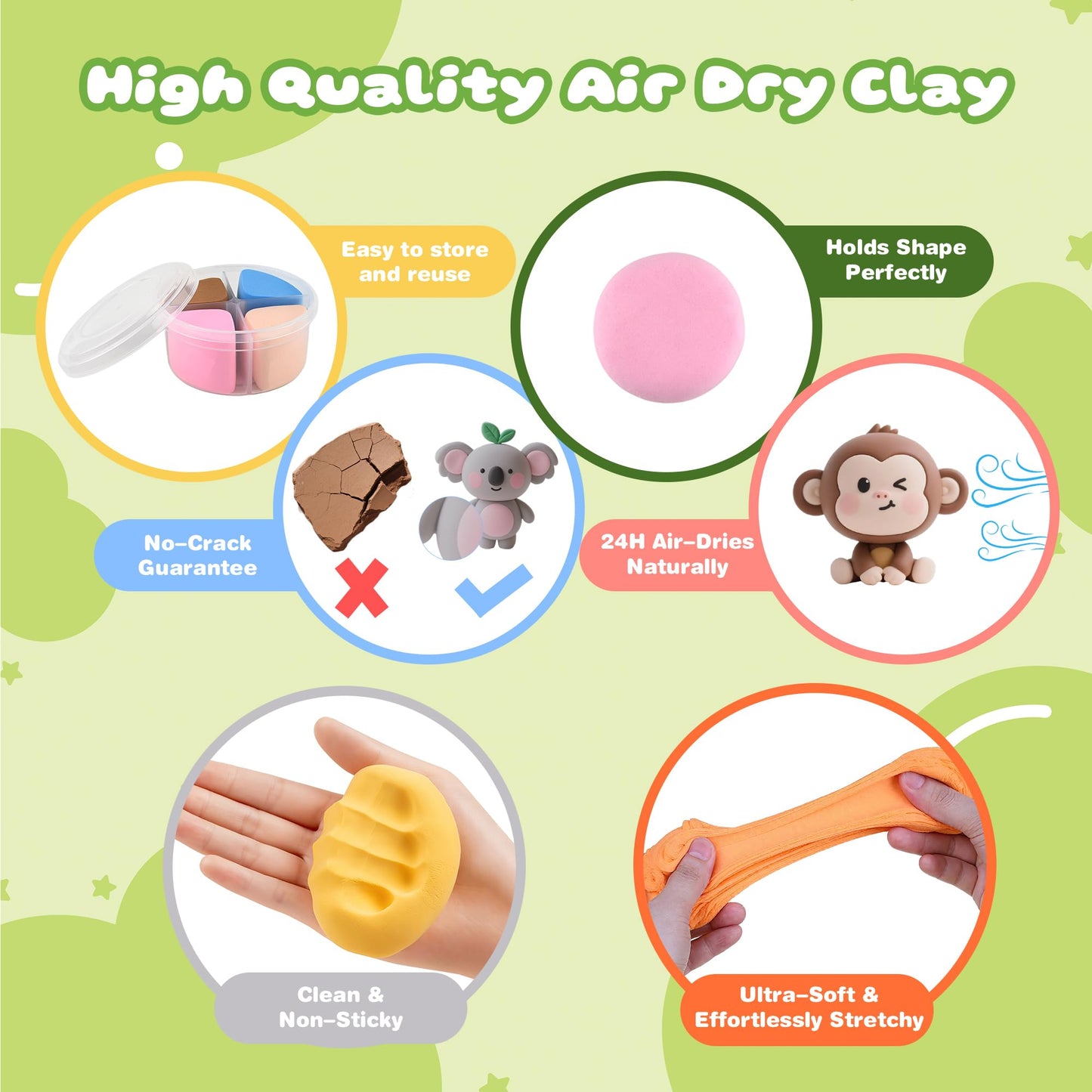 Nicella Air Dry Clay Kit — 12 Animals, Tutorials, Safe & Non-Toxic