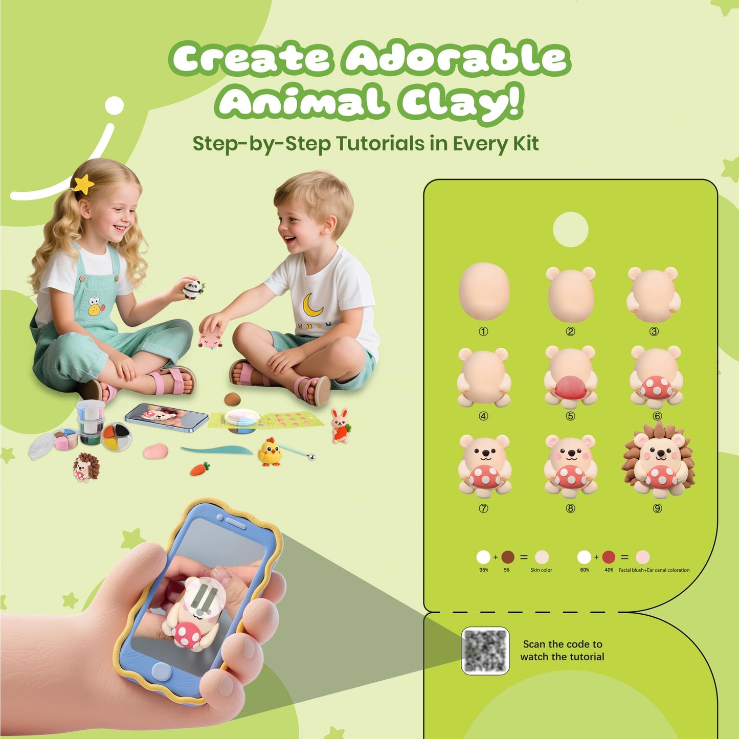 Nicella Air Dry Clay Kit — 12 Animals, Tutorials, Safe & Non-Toxic