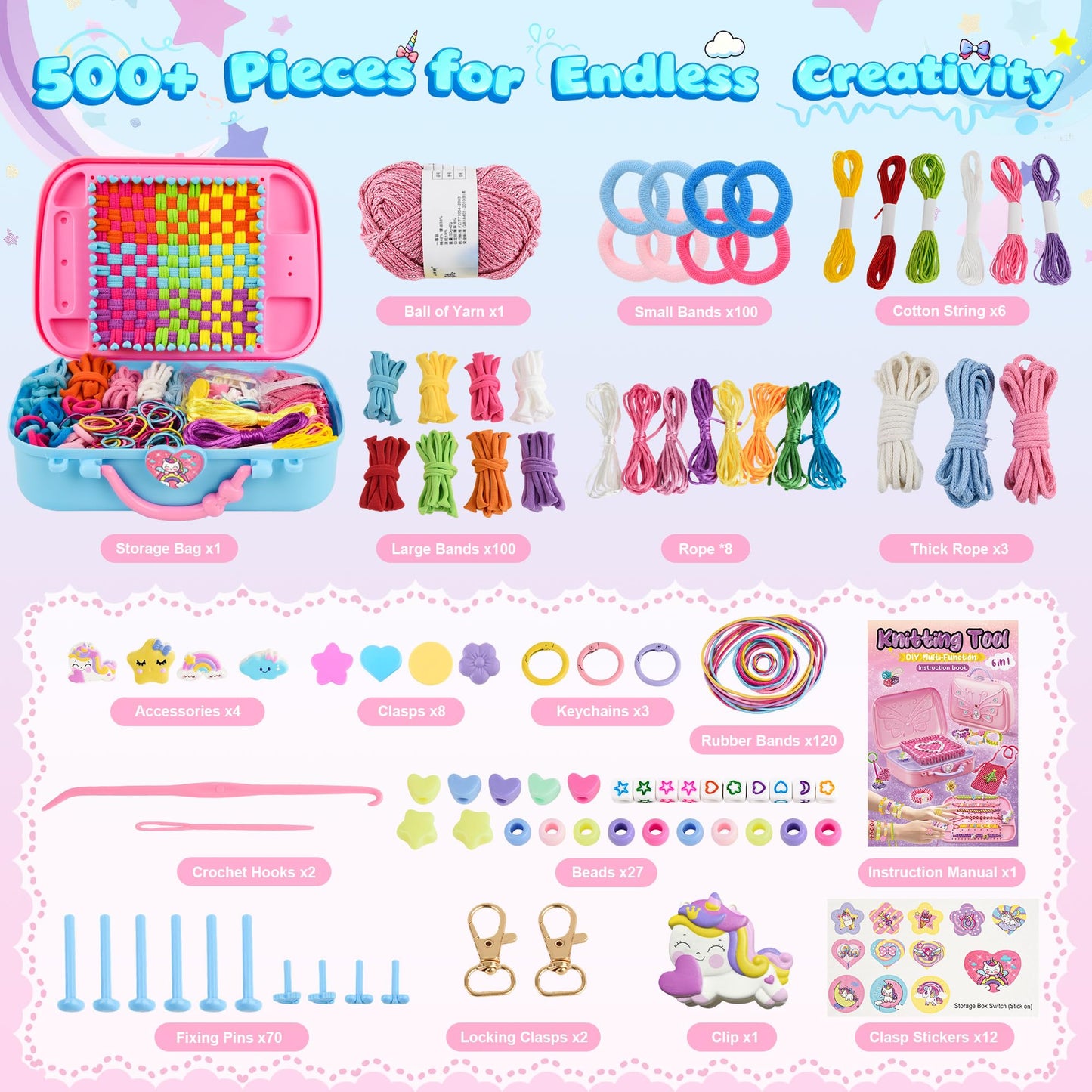 Nicella 6-in-1 Friendship Bracelet Making Kit | Weaving Loom Kit for Kids | 500+ Craft Accessories