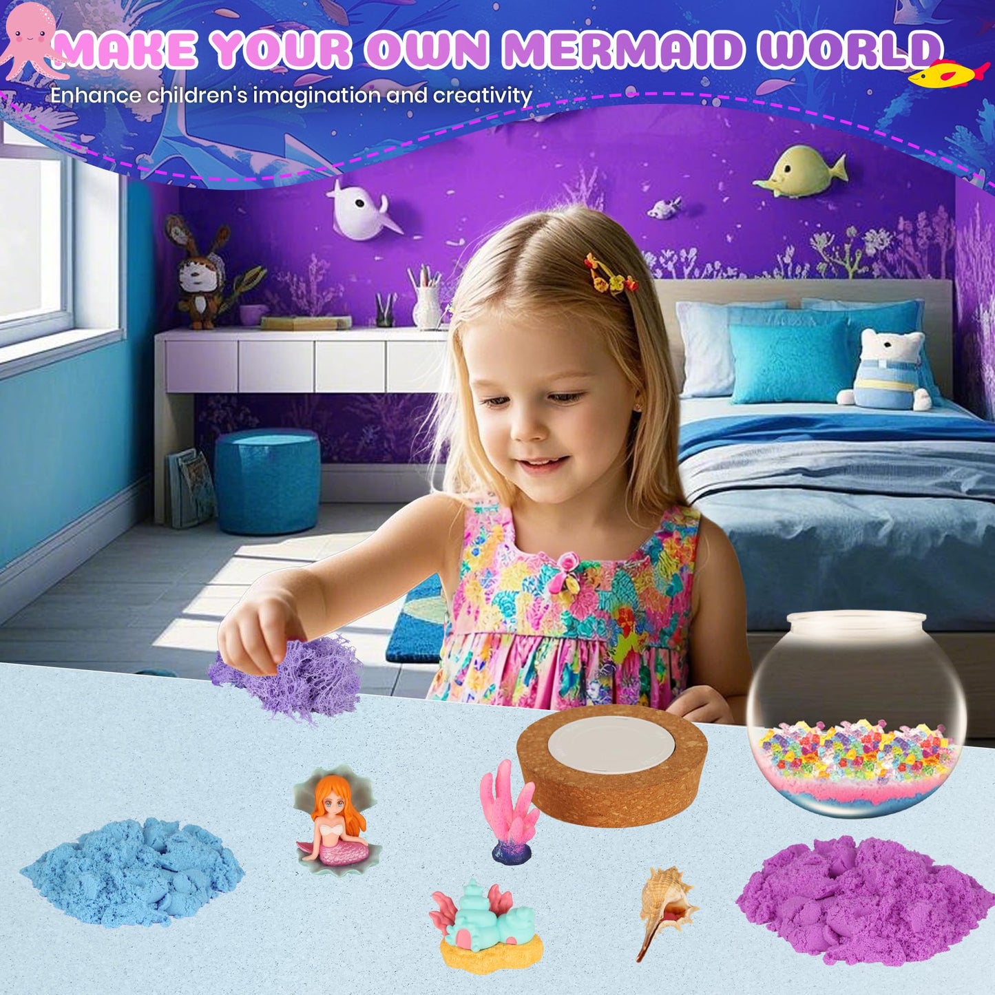 Nicella Mermaid Terrarium Crafts Kit for Kids – LED Night Light with Remote