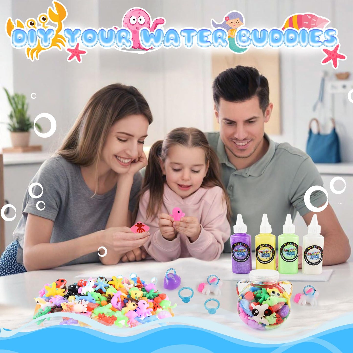 Nicella Magic Gel Water Elf Kit – 20 Aqua Gels & 20 Molds for Kids Aged 3-9 (60ml)