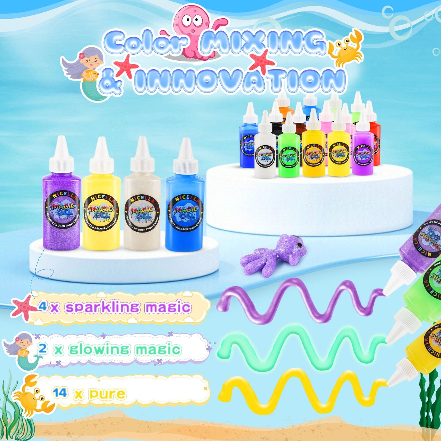 Nicella Magic Gel Water Elf Kit – 20 Aqua Gels & 20 Molds for Kids Aged 3-9 (60ml)