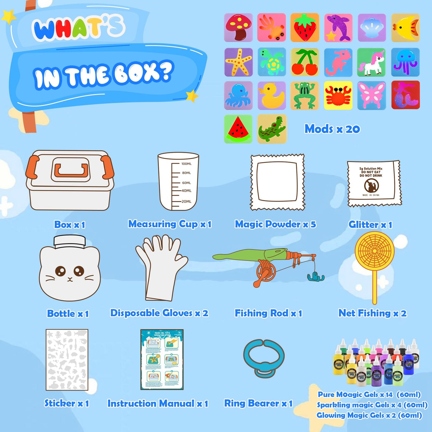 Nicella Magic Gel Water Elf Kit – 20 Aqua Gels & 20 Molds for Kids Aged 3-9 (60ml)