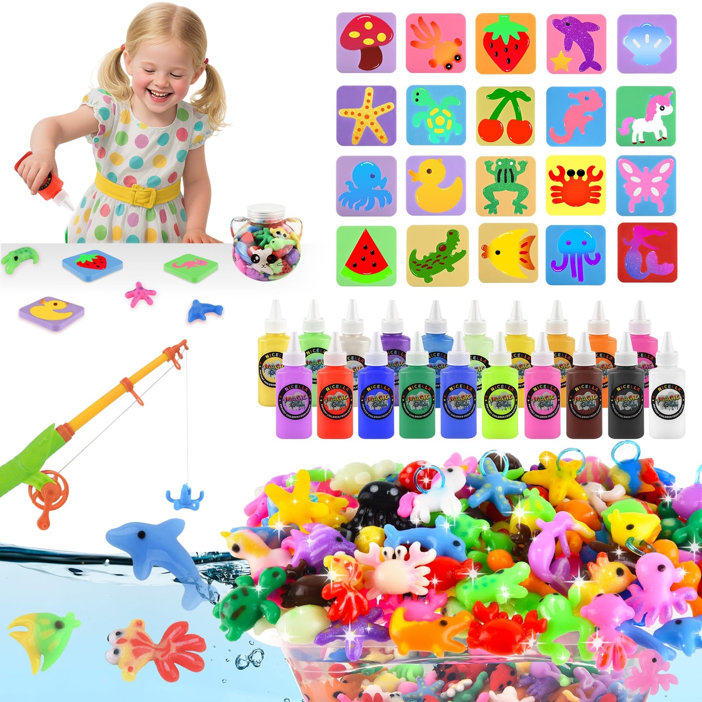 Nicella Magic Gel Water Elf Kit – 20 Aqua Gels & 20 Molds for Kids Aged 3-9 (60ml)