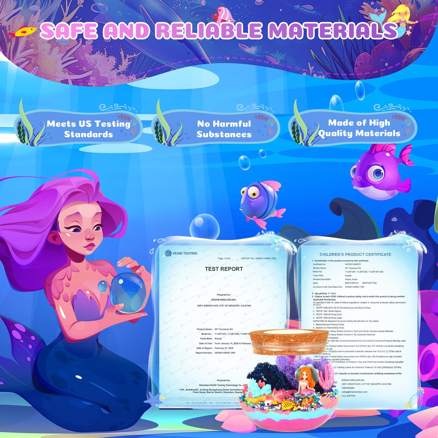 Nicella Mermaid Terrarium Crafts Kit for Kids – LED Night Light with Remote